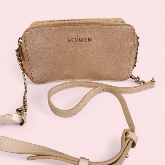 beymen Handbags - Beymen Champagne Gold Saffiano Leather Crossbody Bag Chain Strap